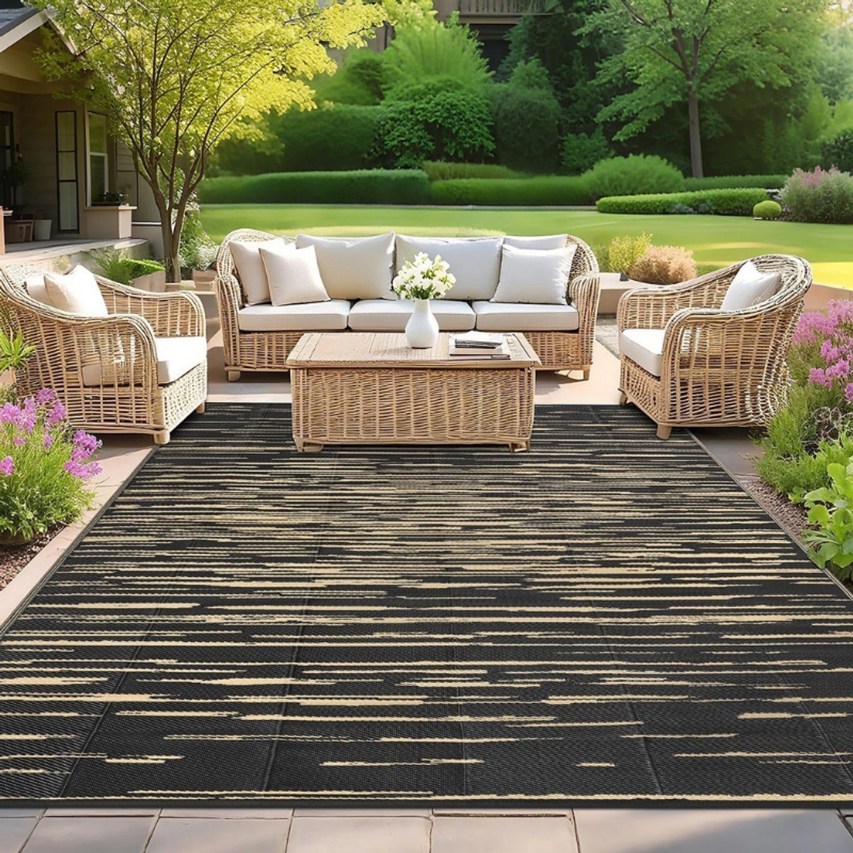 Thuys Buitenkleed Voor Terras – 150 x 240 cm – Groot Tuinkleed – Omkeerbaar – UV Bestendig – Makkelijk Schoon Te Maken Zwart