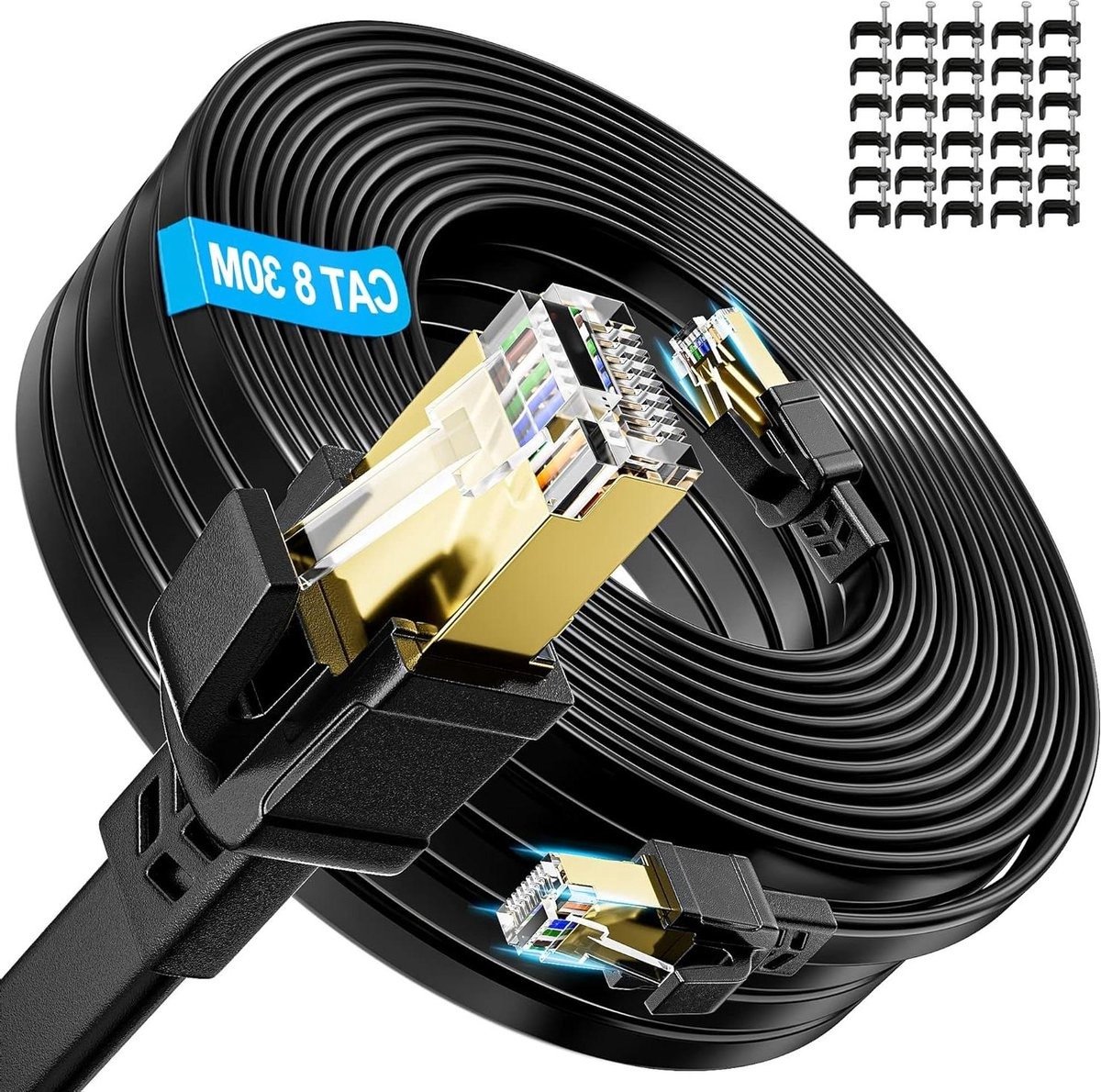 WNHB® Cat 8 ethernetkabel 30 meter - 40Gbps hoge snelheid - waterdichte netwerkkabel - zwart