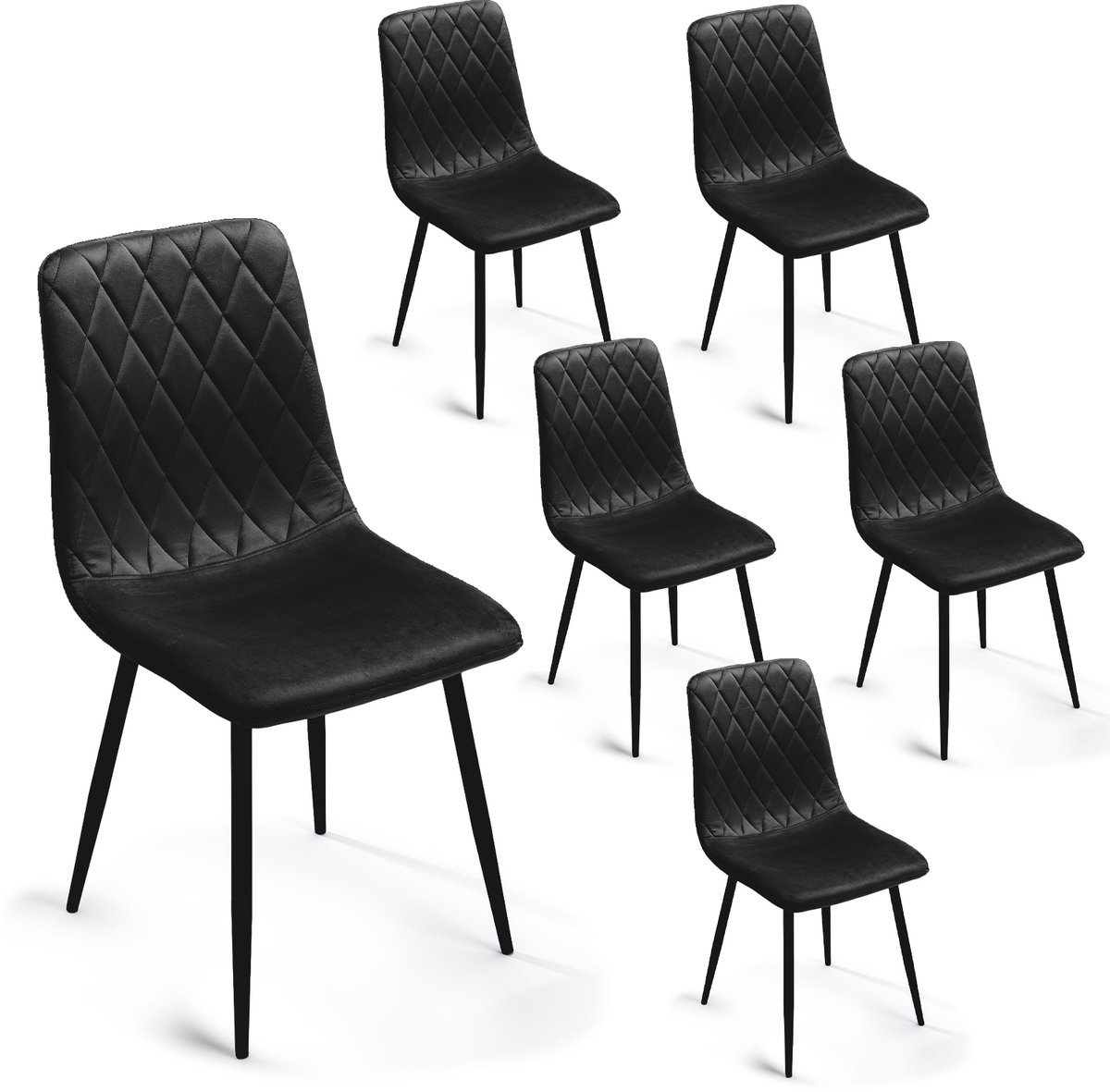 Lina® Elisia Eetkamerstoel - Stoel - Zwart - Set van 6 - Velvet