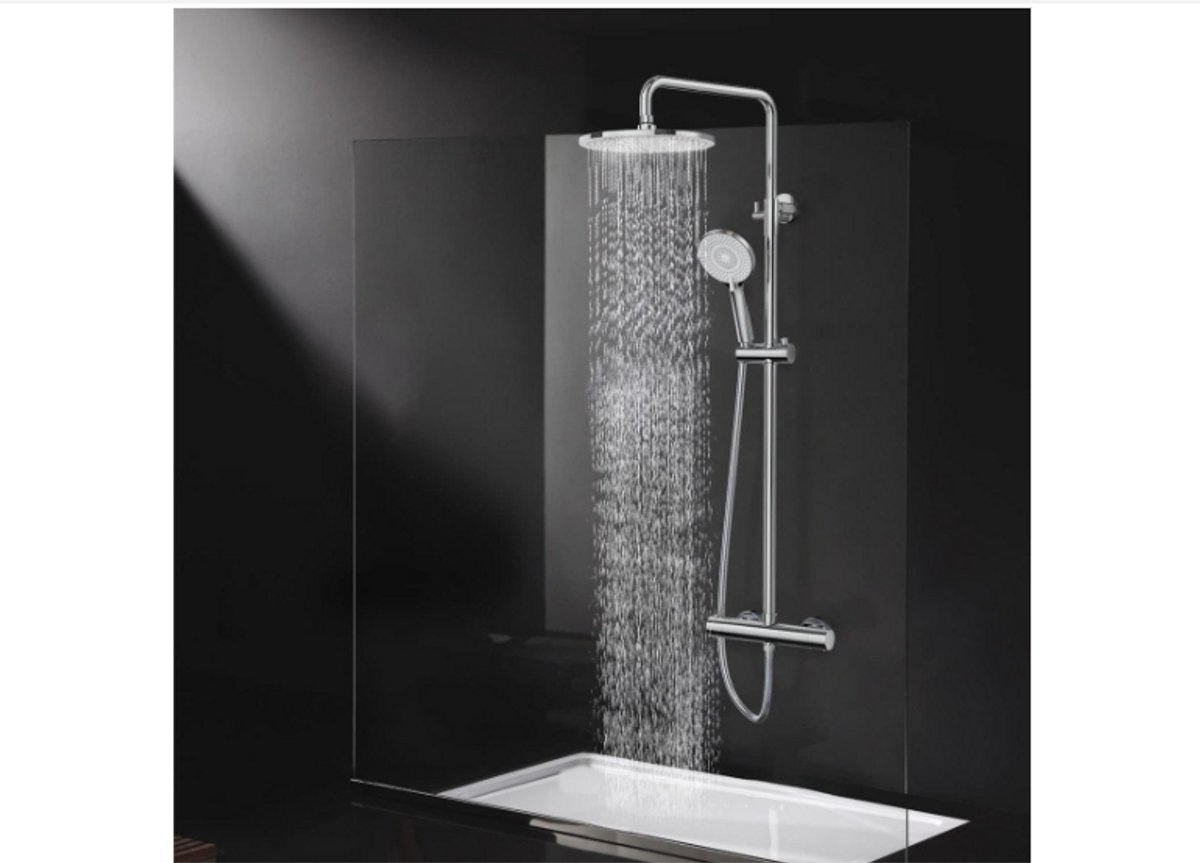 WNHB® Douchesysteem met thermostaat - regendouche 25 cm - 3 straalsoorten - verstelbaar 92-126 cm - chroom