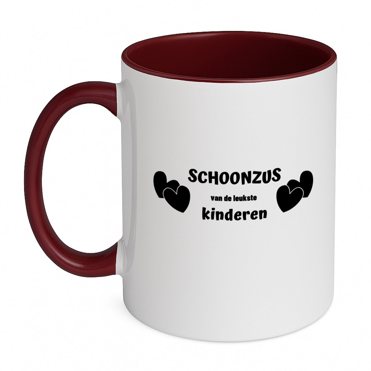 Hacebo® - schoonzus van de leukste kinderen koffiebeker bordeaux - Zus - de leukste schoonzus - thee mok - koffie beker - verjaardag - cadeautje voor zus - kado - geschenk - koffiemok - 350 ML inhoud