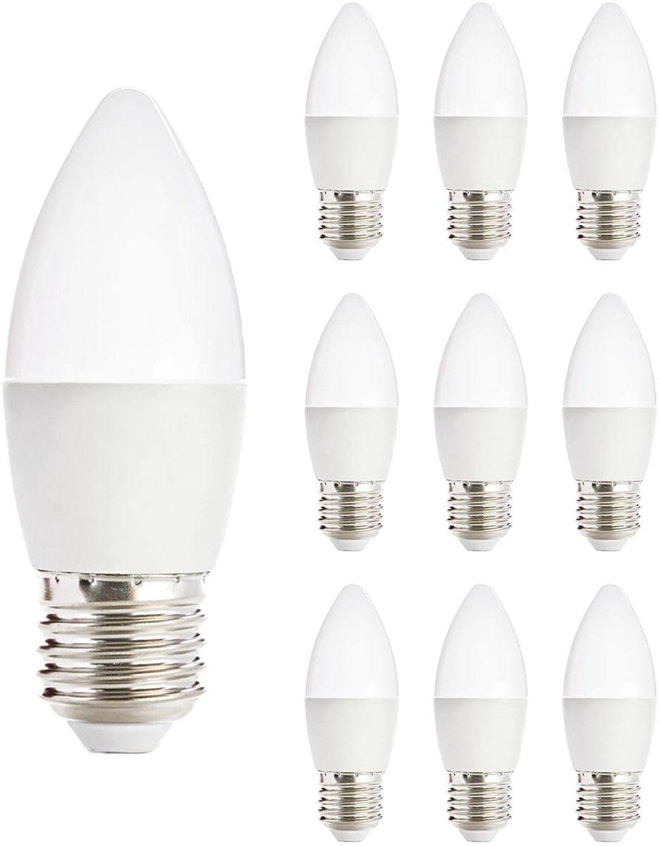 Kobi LED Lamp E27 6W - 470lm - 3000K - 230V - Voor Wandlamp, Eettafel of Slaapkamer - Kaarsvorm - 10 stuks