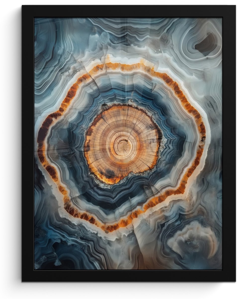 FrameYourWall Poster in lijst - Fotolijst 30x40 cm - Posters - Cirkel - Ringen - Steen - Tinten - Posterlijst zwart - Decoratie - Wanddecoratie woonkamer - Muurdecoratie slaapkamer