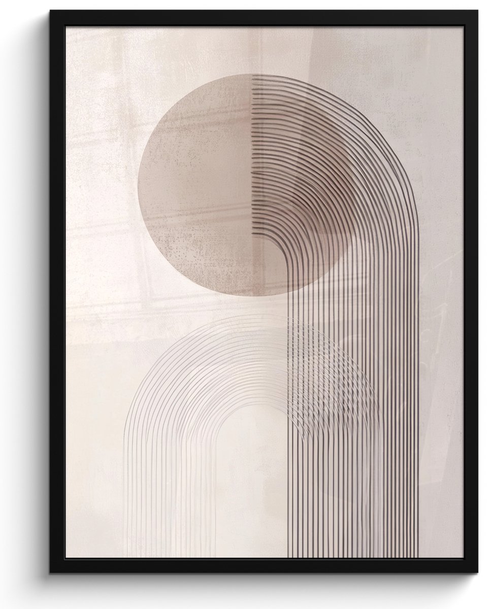 FrameYourWall Poster in lijst - Fotolijst 60x80 cm - Posters - Minimalistisch - Cirkel - Lichtgrijs - Posterlijst zwart - Decoratie - Wanddecoratie woonkamer - Muurdecoratie slaapkamer Minimalistisch - Cirkel - Lijnen