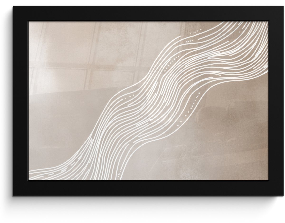 FrameYourWall Poster in lijst - Fotolijst 30x20 cm - Posters - Golvende lijnen - Vloeiend - Zandkleurig - Posterlijst zwart - Decoratie - Wanddecoratie woonkamer - Muurdecoratie slaapkamer