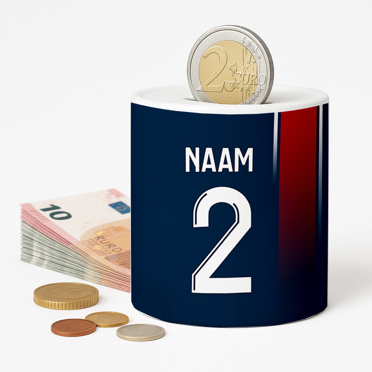 Spaarpot Parijs Voetbal - Spaarpot met naam gepersonaliseerd - Voetbal Cadeau - Geschenk - Voetbal shirt op spaarpot - Spaarpotten voor volwassenen of kind - jongen of meisje