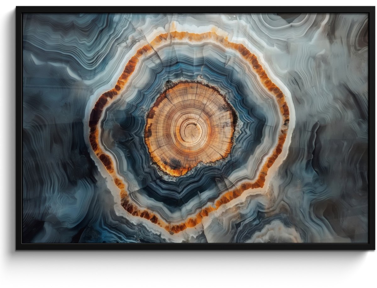 FrameYourWall Poster in lijst - Fotolijst 120x80 cm - Posters - Cirkel - Ringen - Steen - Tinten - Posterlijst zwart - Decoratie - Wanddecoratie woonkamer - Muurdecoratie slaapkamer