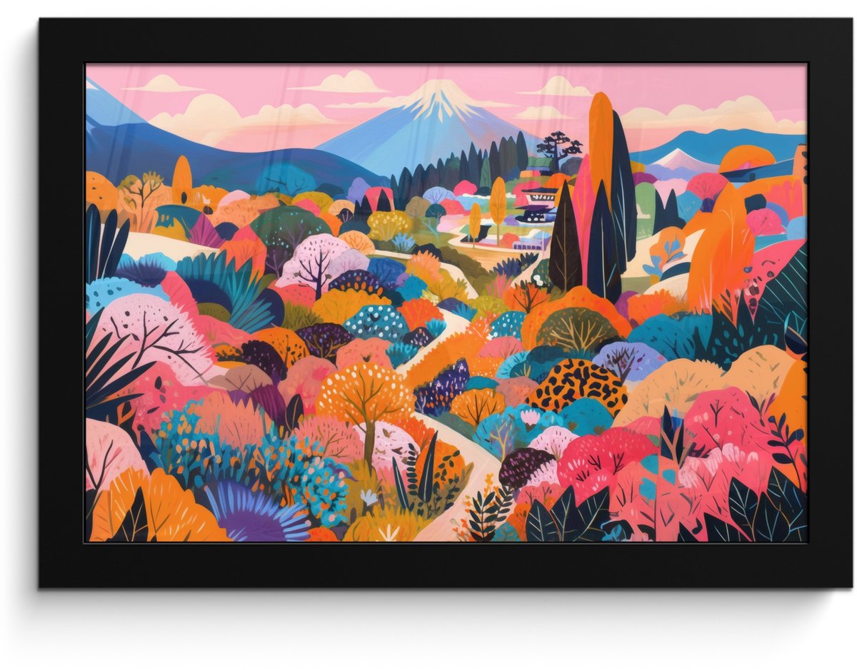 FrameYourWall Poster in lijst - Fotolijst 30x20 cm - Posters - Witte bergtop - Modern - Kleurrijk - Posterlijst zwart - Decoratie - Wanddecoratie woonkamer - Muurdecoratie slaapkamer Kleurrijk - Landschap