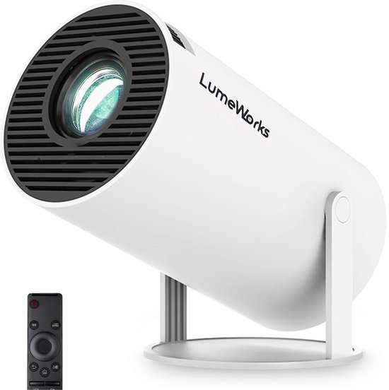 LumeWorks Luna Pro Editie 2025 - Mini Beamer - 4K Support - Smart TV - Projector - Android 11 - Draagbaar - Thuisbioscoop - Wit