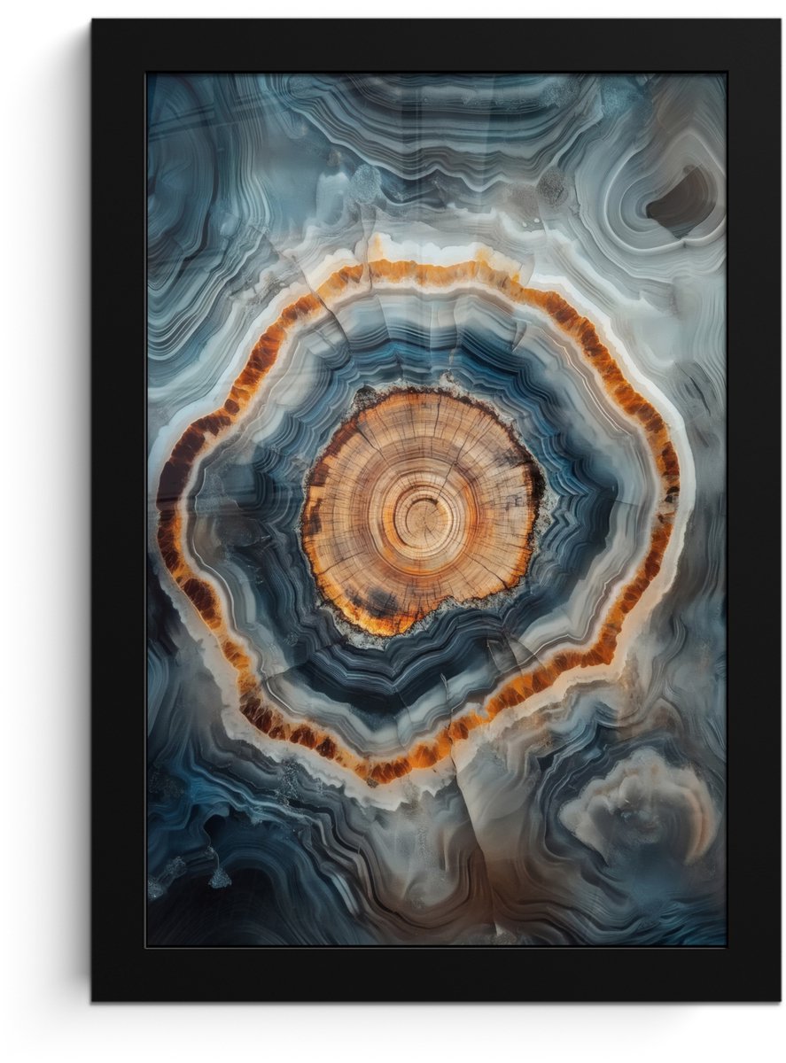 FrameYourWall Poster in lijst - Fotolijst 20x30 cm - Posters - Cirkel - Ringen - Steen - Tinten - Posterlijst zwart - Decoratie - Wanddecoratie woonkamer - Muurdecoratie slaapkamer