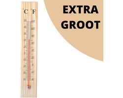 Buitenthermometer EXTRA GROOT - 40 x 7 CM - Binnenthermometer - Metalen Binnen Buiten Thermometer - Thermometer voor aan Muur Gevel - Kwik - Draadloos - Min/Max - Muurthermometer - Kozijnthermometer - Temperatuurmeter - Thermometer Hout (H40)