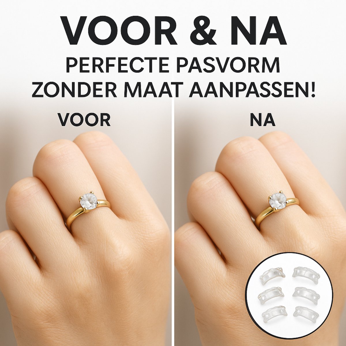Set van 16 onzichtbare ringverstellers, transparante en gouden siliconen ringverkleiner, spiraalringverstellers voor te grote ringen, oplossing voor het aanpassen van de grootte