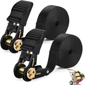 2x Spanbanden met Ratel - 25mm*3meter - Spanbanden - Spanband - sjorband - Spanriemen met Ratel - Transportriemen - 800 KG - Zwart - Voor motorfietsen/auto/aanhangwagen/huishouden