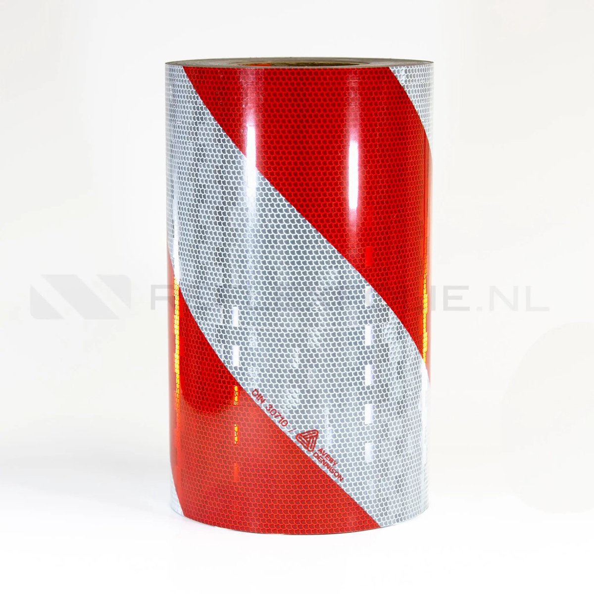 Industriemarkering Rood/Wit retroreflecterend | Reflexfolie Linkswijzend / 282mm / 50m