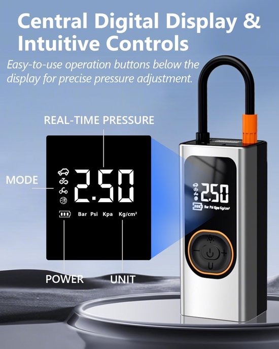 Fietspomp - fietspomp elektrisch - fietspompen - Draagbare luchtcompressor - 150 PSI draadloze elektrische mini-autocompressor - met 4000 mAh powerbank - digitaal LCD- en LED-scherm - voor fietsen, motorfietsen, scooters en ballen van Merkloos — afbeelding 5
