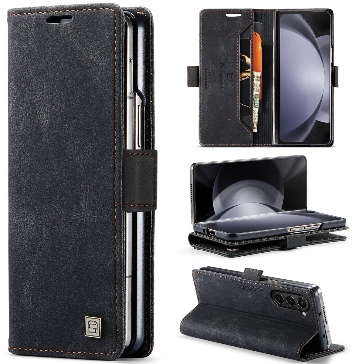 Luxe Flip Case met RFID Bescherming Kaarthouder en Magneetsluiting voor Samsung Galaxy Z Fold 6 _ Zwart