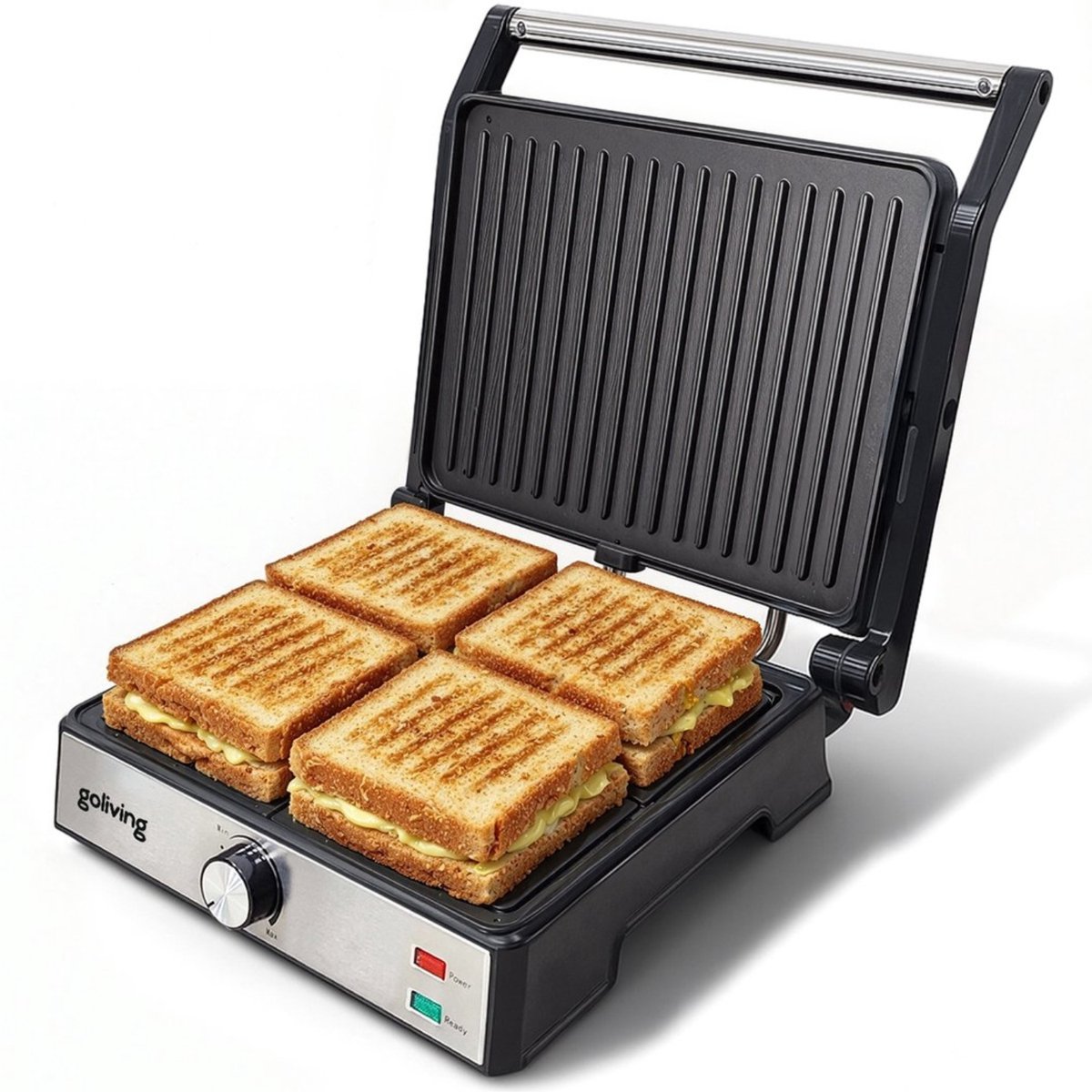 Goliving Tosti Apparaat XL - Contactgrill - Tosti Ijzer - 29 x 23 cm - Panini Grill - Compact - Instelbare temperatuur - Zwart