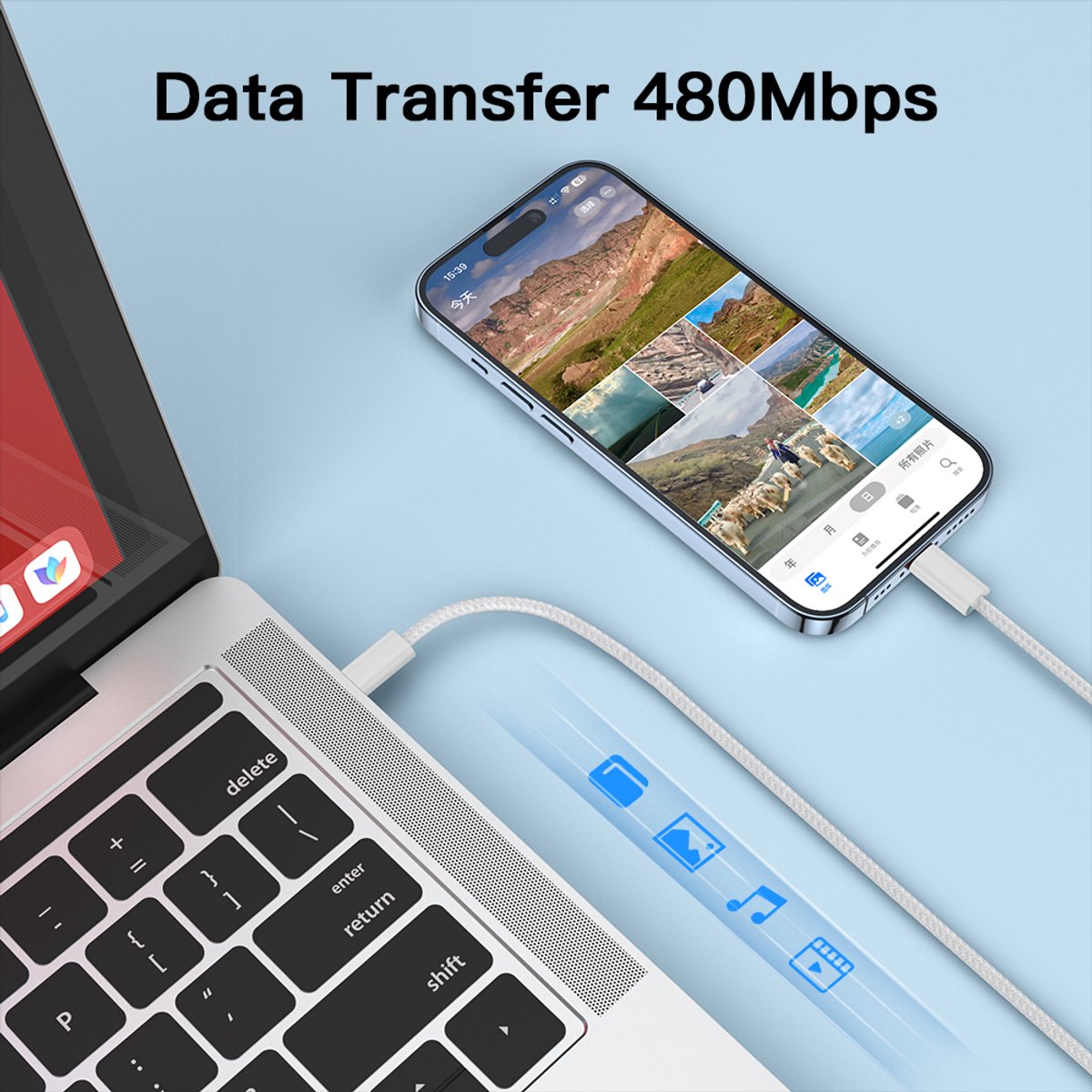 USB C naar USB C kabel Snellader 240W - 2 meter - geschikt voor Apple, Samsung, Huawei - oplaadkabel geschikt voor telefoon en Tablet - oplader kabel USB C - USB-C naar USB-C kabel - Oplaadkabel - Lader — afbeelding 6