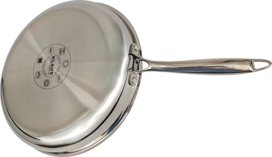 Poêle En Inox Triplé KLAUS 28 Cm – Compatible Induction Et Tous Feux, Chauffe Homogène, Manche Confort – Haute Qualité Durable