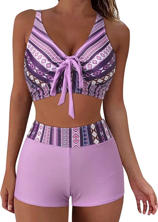Paarse Bikini met Short Broekje - Strandkleding - Dames - Korte Broek