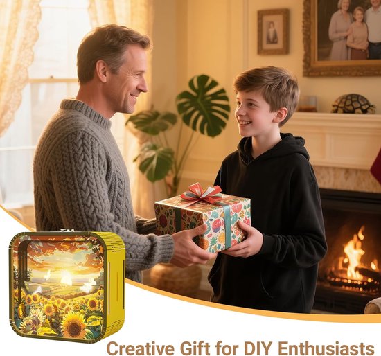 Nachtlampje - slaapkamer verlichting - 3D Houten Legpuzzel Nachtlampje - 1-pack - Drie instelbare helderheidsniveaus - 3D-zicht zonder bril - Oplaadbaar - Energiebesparende LED - Dromerig zonnebloempatroon - een creatief cadeau voor doe-het-zelvers van Merkloos — afbeelding 4