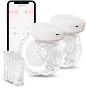 Youha Elektrische Dubbele Draadloze Borstkolf Gen 1 - Met app - BPA-vrij - Maat: 24mm - Inclusief E-book - Set van 2 - Handsfree & Draagbaar - Inclusief 50 bewaarzakjes voor moedermelk