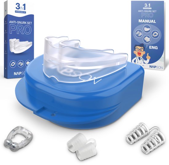 Napson® Anti Snurk Set 3 in 1 - Snurkbeugel 2x - Neusspreider 8x en Neusclip 1x - Anti Snurk beugel voor mannen en vrouwen.