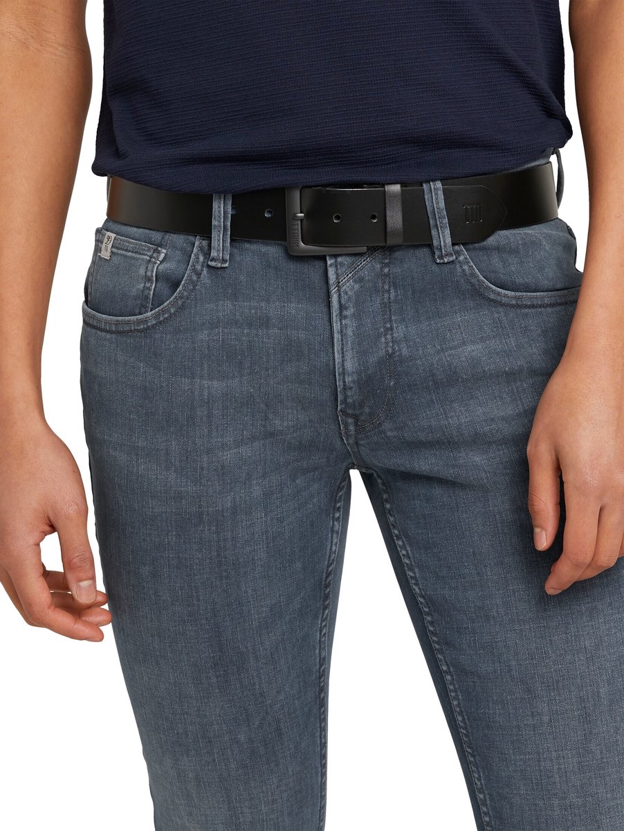 Tom Tailor Denim - TTSAM leren riem met vierkante gesp - Maat 90 - black uni