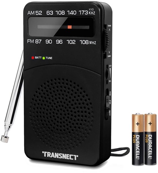 Transnect® - Draagbare Noodradio - Zwart - AM/FM - Op Batterijen - Koptelefoonaansluiting - Draagbare Radio - Wereldradio - Noodpakket Must Have - Zakradio - Voor Rampen - Kleine - Transistor Radio - Telescopische Antenne
