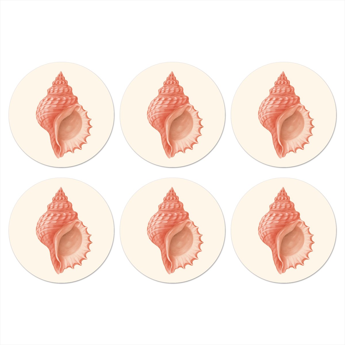 Onderzetters voor glazen - Rond - Schelp - Roze - Structuur - 10x10 cm - Glasonderzetters - 6 stuks
