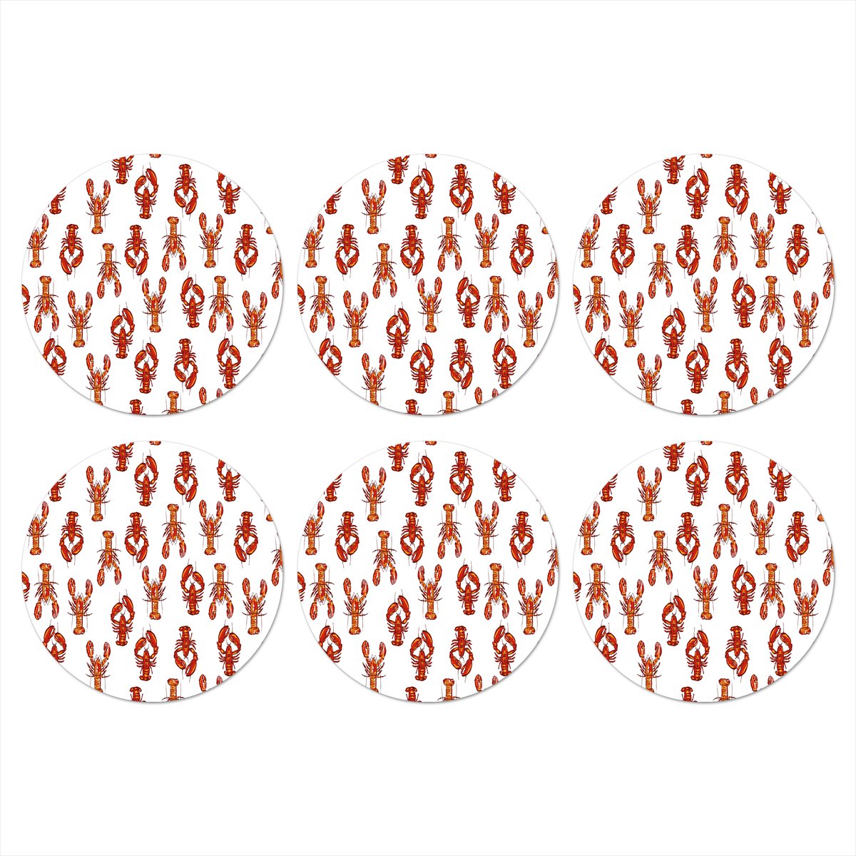 Onderzetters voor glazen - Rond - Nostalgisch - Kust - Zee - Kreeft - Rood - Oranje - 10x10 cm - Glasonderzetters - 6 stuks