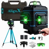 Bol.com AlignX Kruislaser met Statief - 16 Lijnen 4D - 360° Zelfnivellerend - Groene Laser 2x Accu Koffer - Bouwlaser - Kruislij... aanbieding