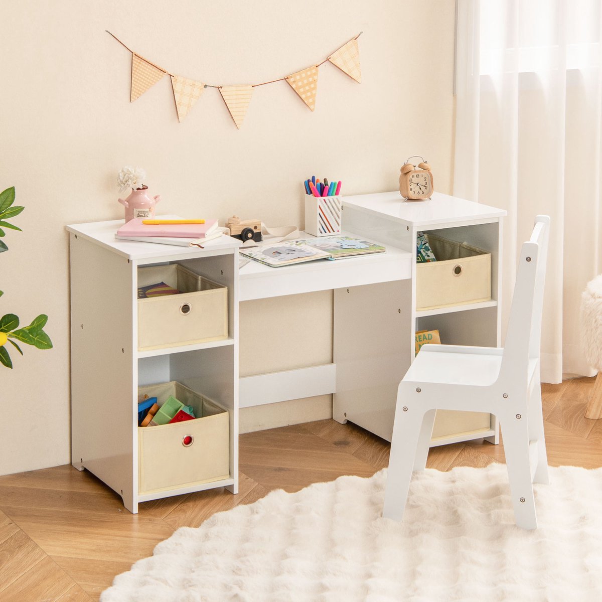 Costway 2-in-1 Kaptafel Kind - Make-uptafel & Bureau voor Meisjes - Wit — afbeelding 8