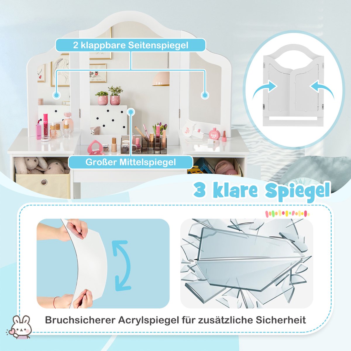 Costway 2-in-1 Kaptafel Kind - Make-uptafel & Bureau voor Meisjes - Wit — afbeelding 5