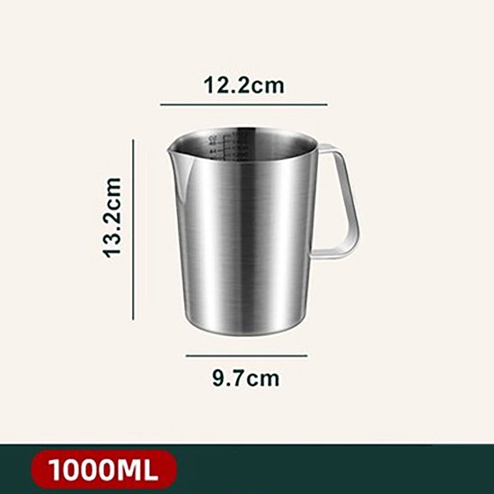 Verre Doseur Inox 1 Litre – 1000 Ml – Graduation Ml & Oz – Bec Verseur Pratique