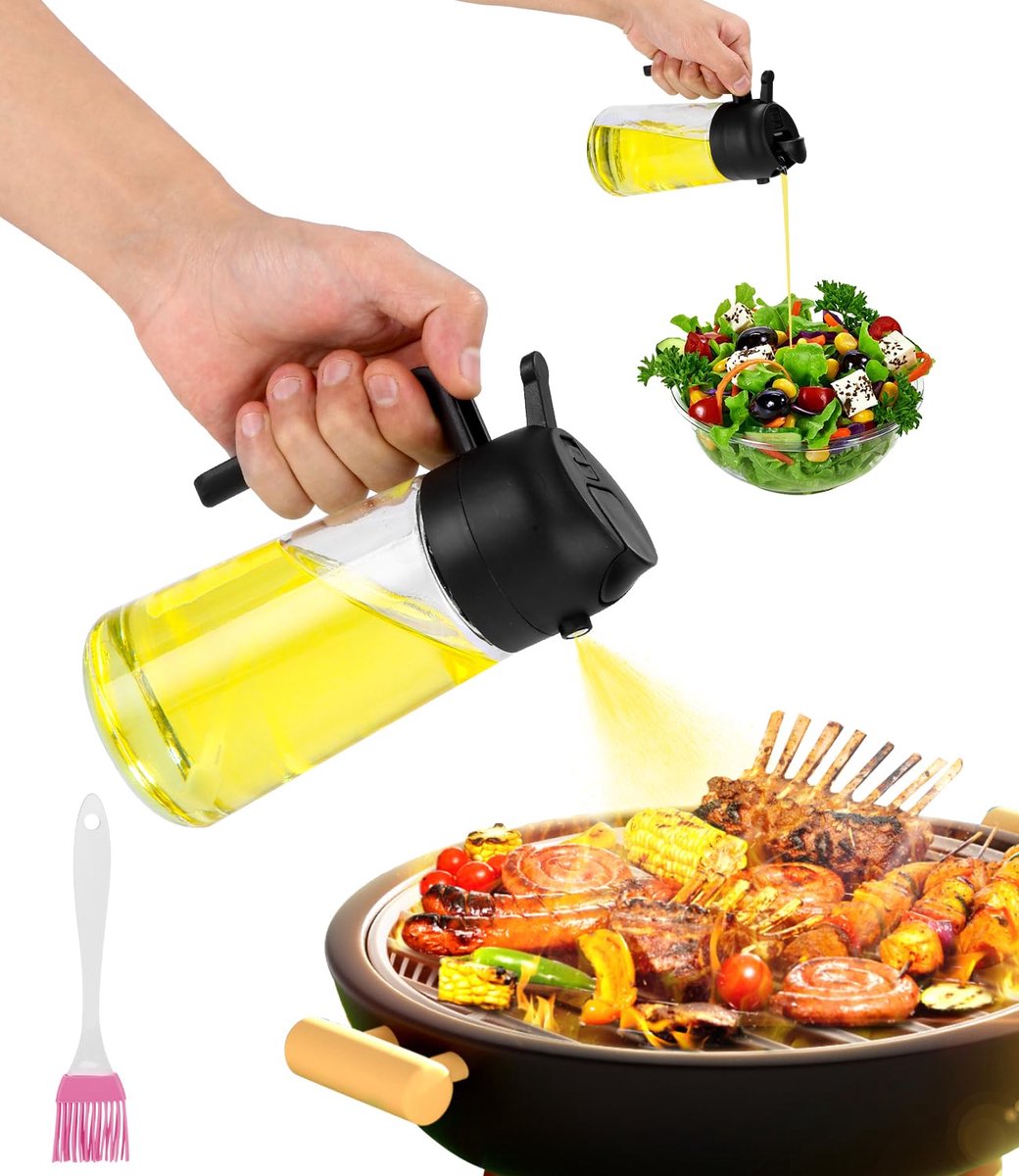 Ibenzoa® Keuken Oliesproeier en Dispenser voor Efficiënt Koken, Bakken en Grillen - 470 ml Glazen Fles