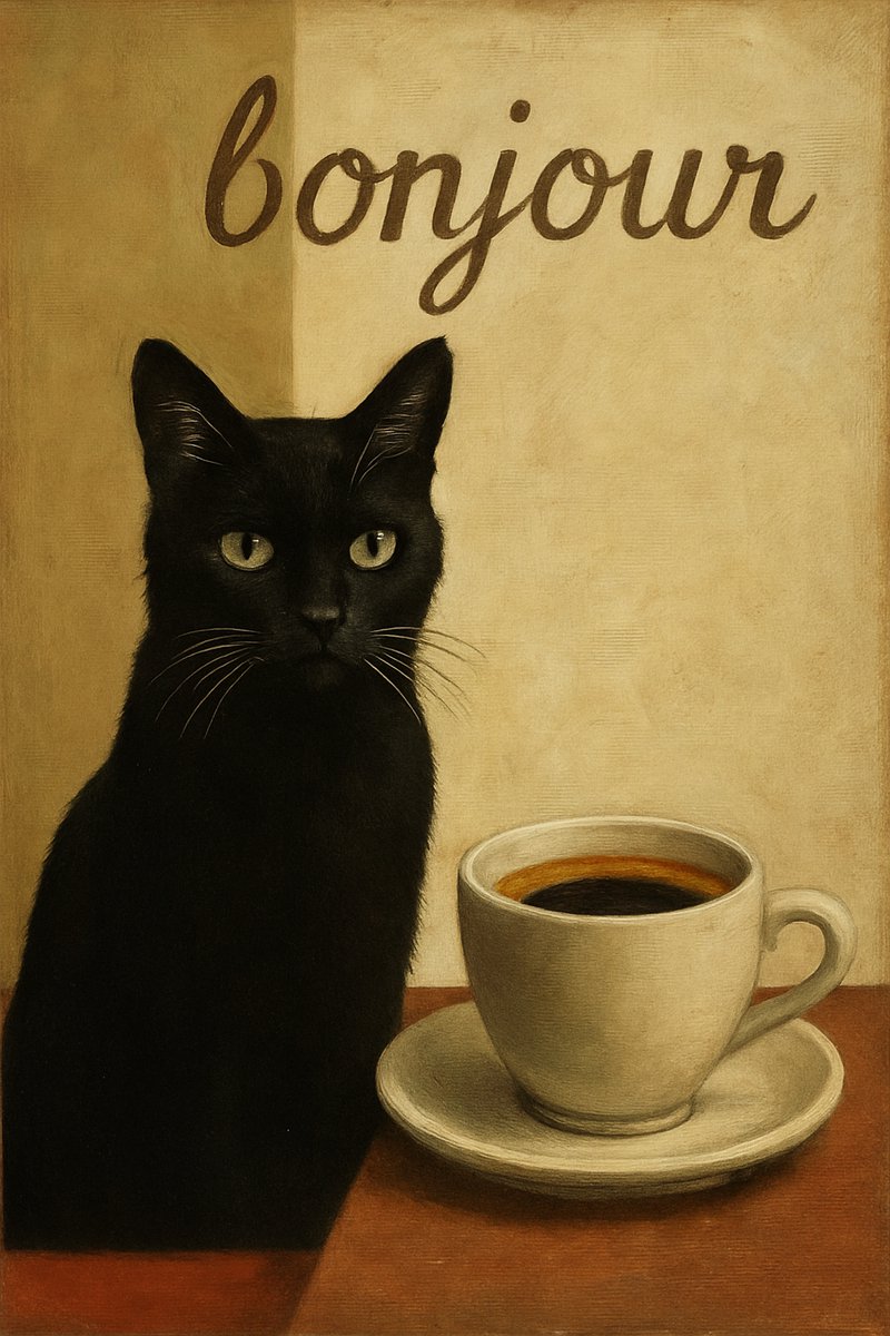 Poster Art Mural Cuisine Moderne - Chat Noir Et Bols En Verre Coloré, Style Milieu Du Siècle
