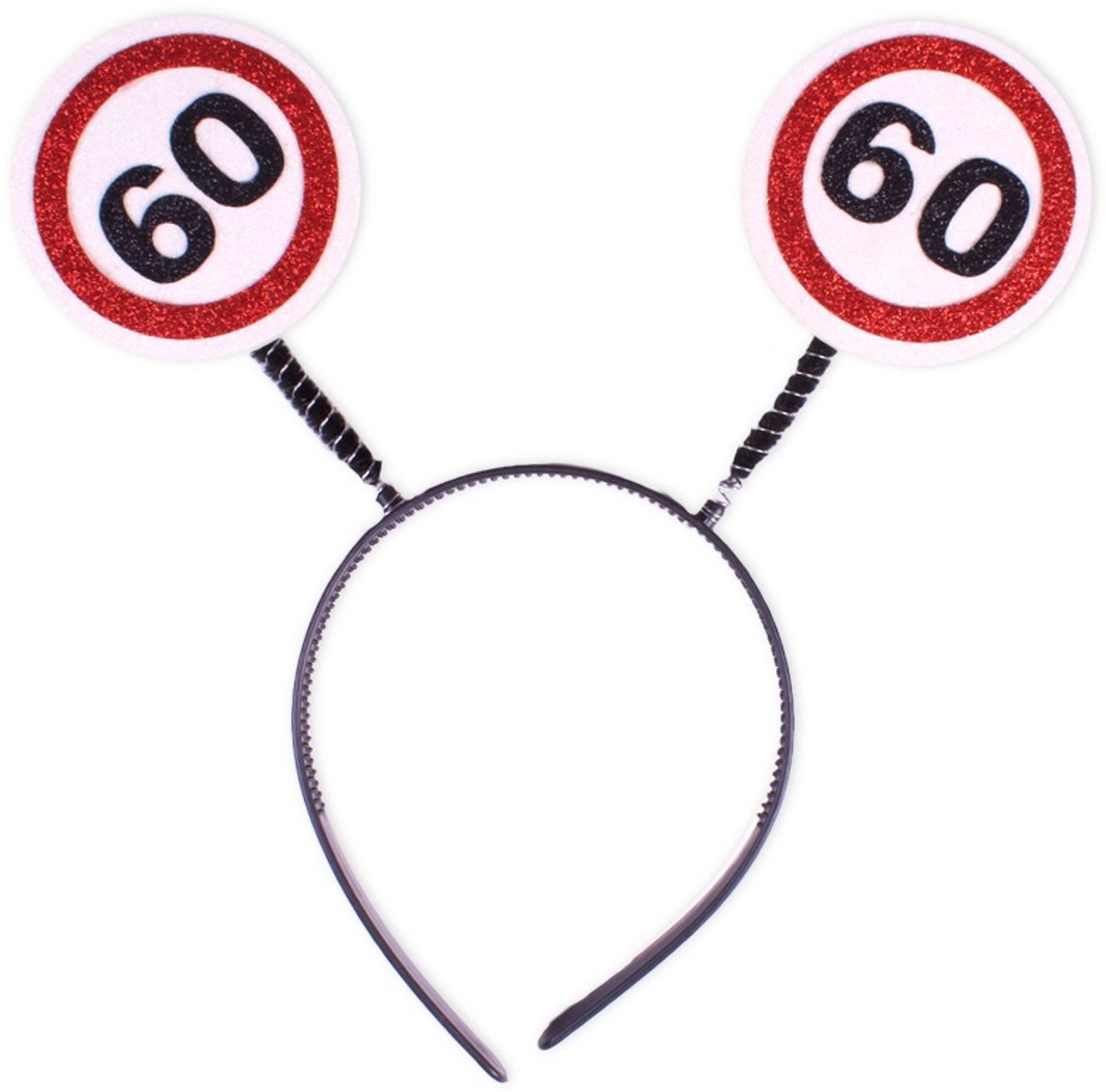 Verjaardag diadeem | zwart met 2 x rood witte verkeersborden | leeftijd 60 jaar