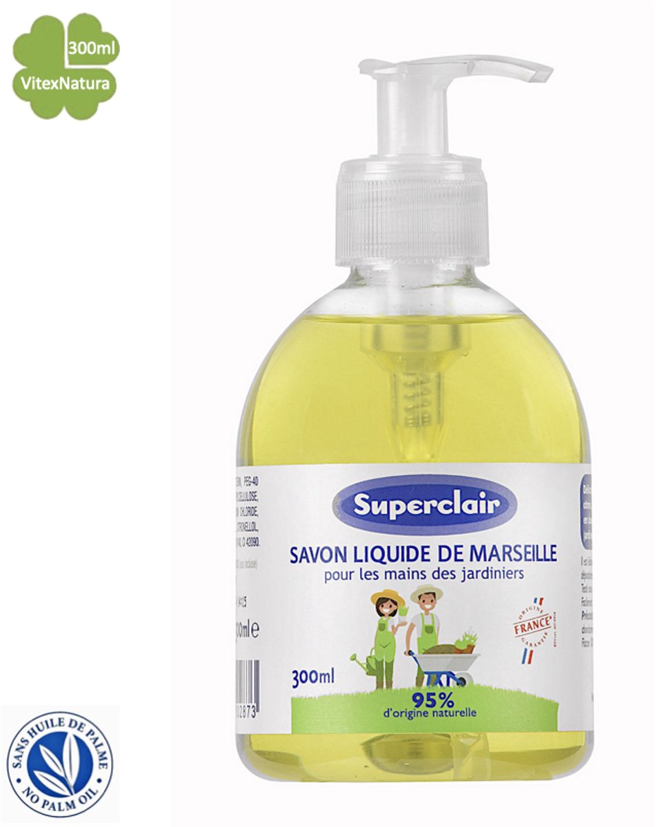 Vloeibare Marseillezeep voor de handen van tuiniers 300ml | verrijkt met essentiële citroenolie | Superclair