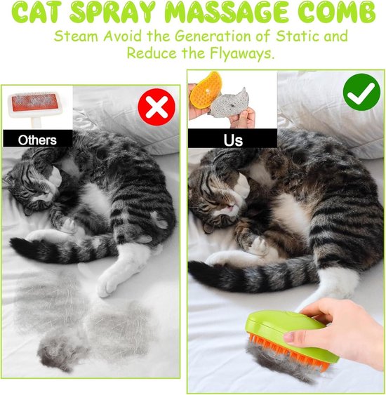 3-in-1 Stoomborstel Voor Katten En Honden - USB - Massage Kam Haarverwijderaar Borstel Hondenborstel Kattenborstel Met Waterreservoir En Ontgrendelingsknop Pet Grooming Lang Kort Haar Zelf 2