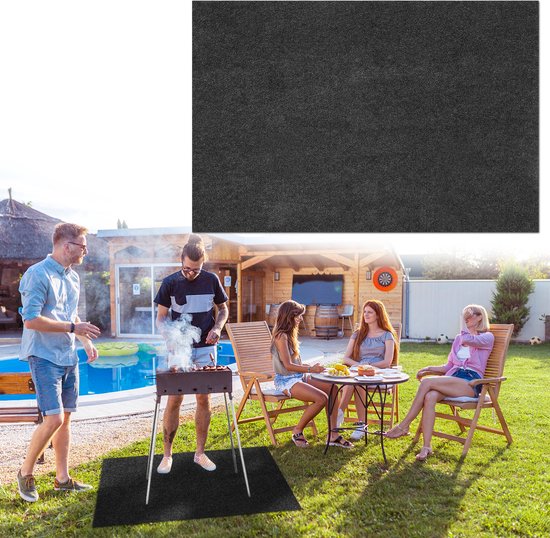 Relaxdays BBQ mat, outdoor barbecue vloermat, 120 x 100 cm, slipvaste onderzijde, bbq-kleed, wasbaar, antraciet