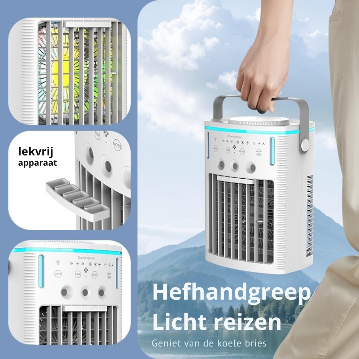 4-in-1 Mobiele Airco Zonder Afvoerslang – Met Afstandsbediening - Mobiele Airco Voor Slaapkamer Zonder Slang – Mini Airco - Ventilator - Airconditioning – Aircooler Met 3 modussen thumbnail 4