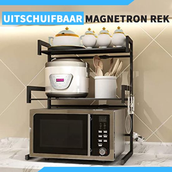 Fleau Home Magnetronkast - Rek Voor Magnetron - Keukenrek - Aanrecht Organiser - Keukenopslag - Verstelbaar Magnetronrek - Ovenrek - Metaal - Zwart