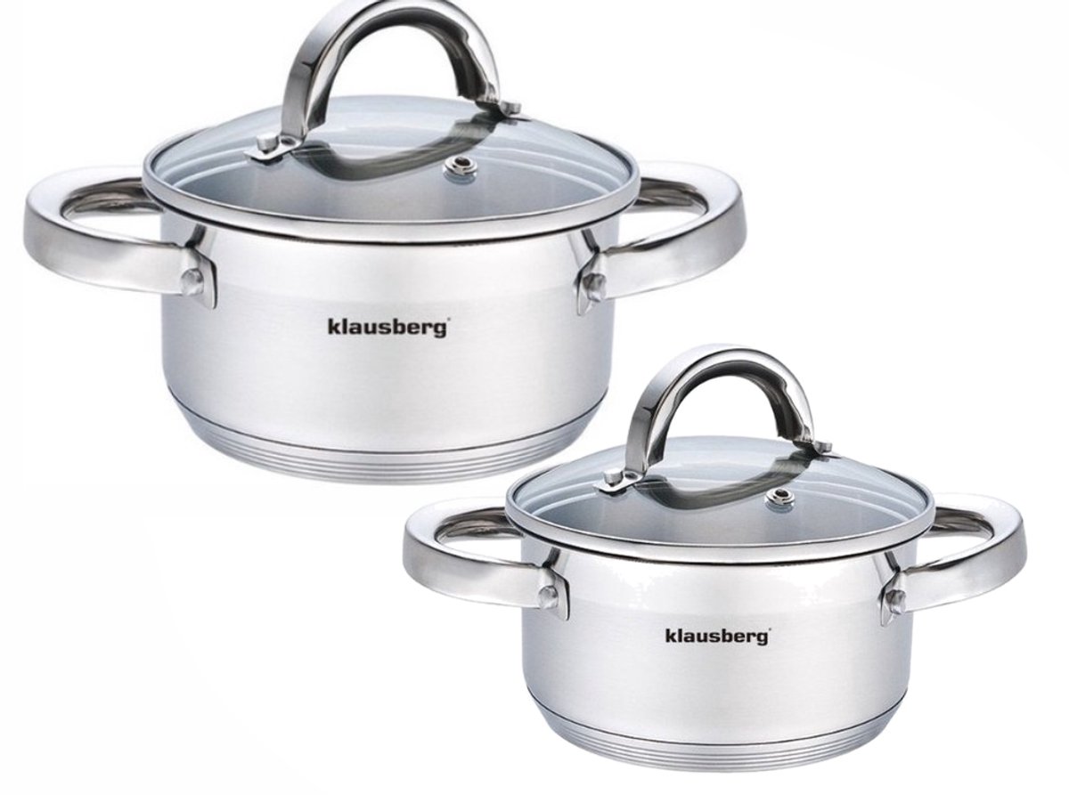 Klausberg Kookpannen set - Set van 2 - Kookpan met Deksel - 0.5 Liter & 1 Liter - 12cm & 14cm