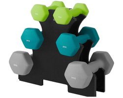 3 paar Dumbbell Set - Handgewichten - Oefeningsgewichten - Spierversterking - 1 kg: 13,5x6,5x6 cm, 2 kg: 16x8x7,5 cm, 3 kg: 20x9x8,5 cm
