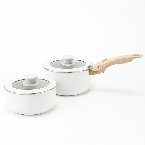 Batterie de cuisine 8 pièces – Wit Elegant – Ultra antiadhésive avec manche en bois interchangeable – Compatible toutes sources de chaleur