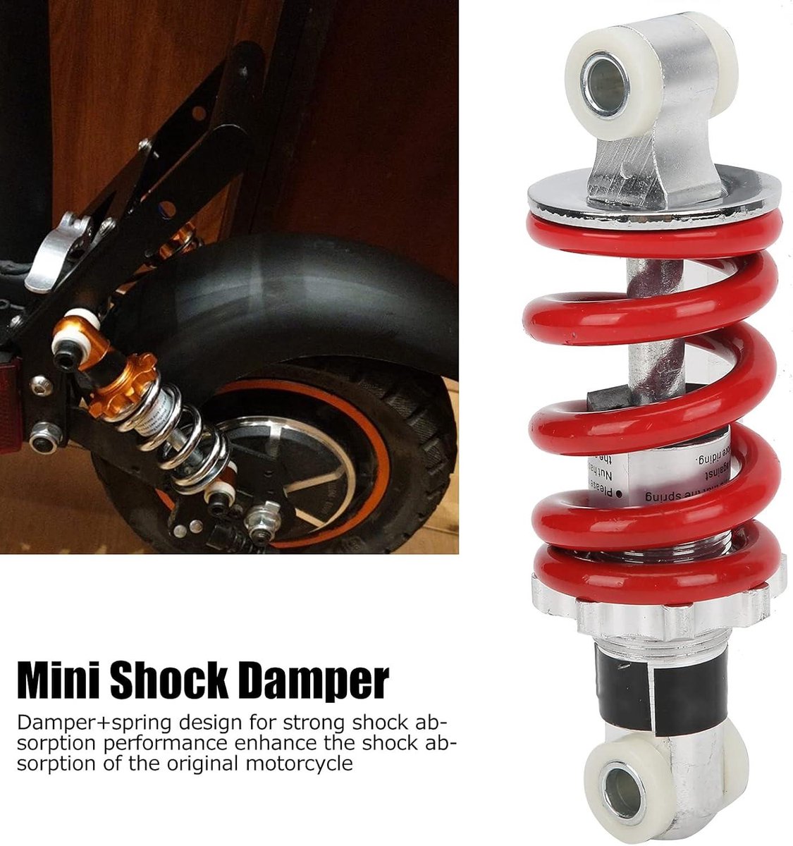 Mini Schokdemper Lente voor Mini Bike Scooter Bromfietsen, 750LB/IN 125mm, Duurzame Universele Schokdemper met Veerweg - Verbeterde Rijeigenschappen & Comfort.