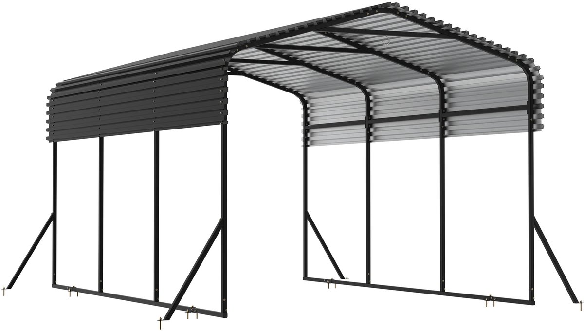 Aufun Grote Metalen Carport Voor Buiten,450*300*250cm Garage Voor Buiten, Autoluifel, Geschikt Voor Metalen Daken Geschikt Voor Auto's En Motoren