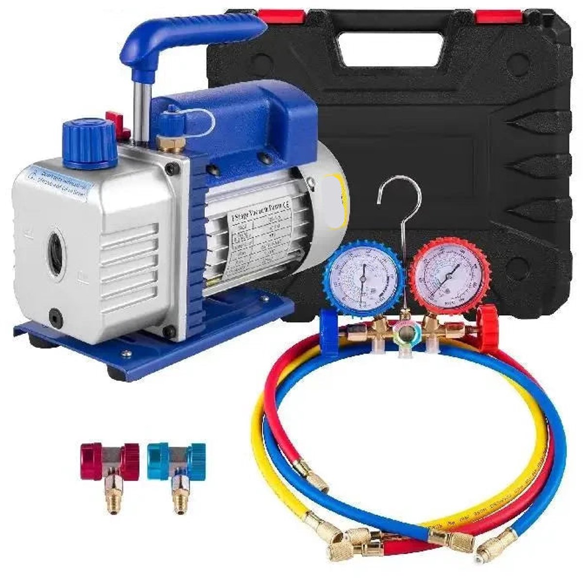 Vacuümpomp - Koelmiddel Vacuümpomp - HVAC-koeling - Droogpomp 4CFM 1/3HP - Koelgereedschap - met Meter - Blauw