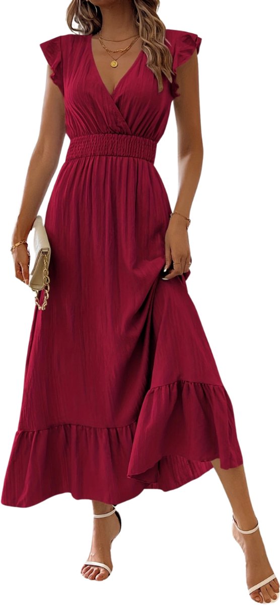 Livano Zomerjurk Dames Zomerjurken Volwassen Jurk Ibiza Stijl Sundress Bordeauxrood